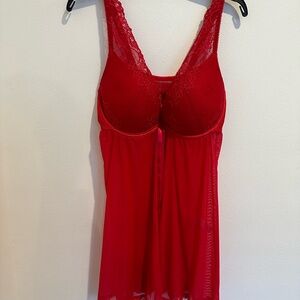 Red V-Neck Chemise with Wide Straps from Paris